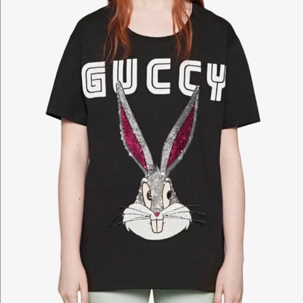 Gucci Black Tee with Bugs Bunny Sequin Graphic